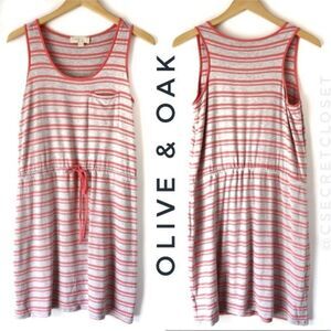OLIVE & OAK Striped Dress Coral Pink Heather Grey